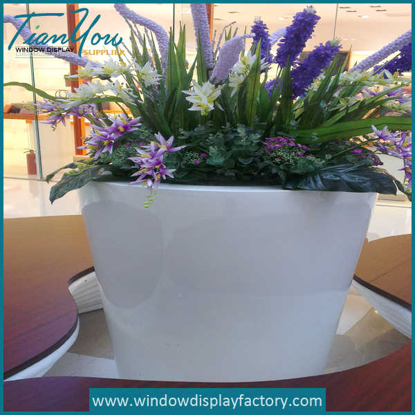 Square White Fiberglass Flower Vase Table Decoration