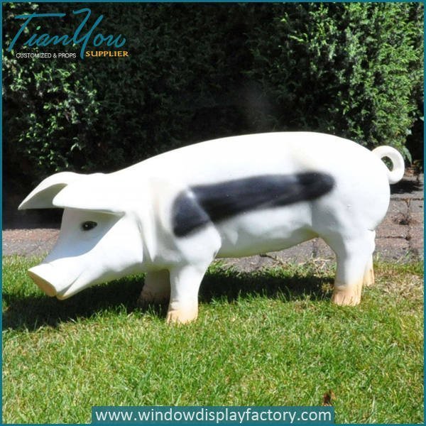 Cute Outdoor Giant White Fiberglass Pig Statue