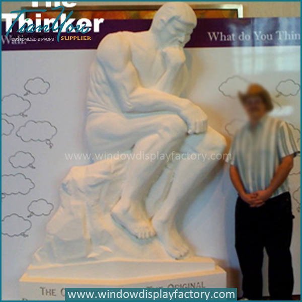 White Life Size Fiberglass Thinker Statues Display Props